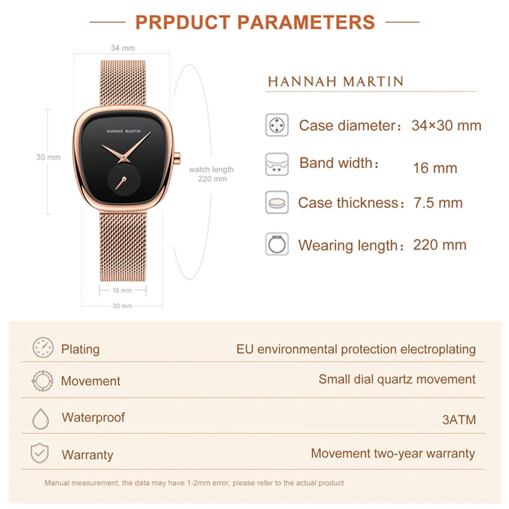 2025 New Women's Quartz Wristwatch 34mm Wine Barrel Rose Gold Black Stopwatch Fashionable Minimalist Style Oval Women's Watches