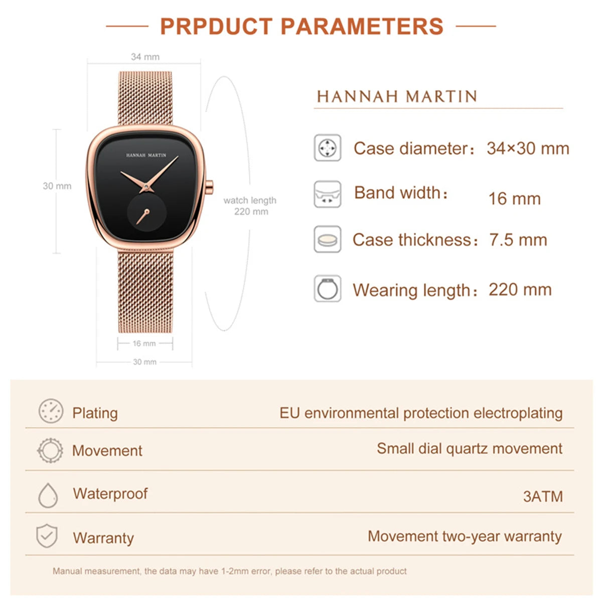 2025 New Women's Quartz Wristwatch 34mm Wine Barrel Rose Gold Black Stopwatch Fashionable Minimalist Style Oval Women's Watches