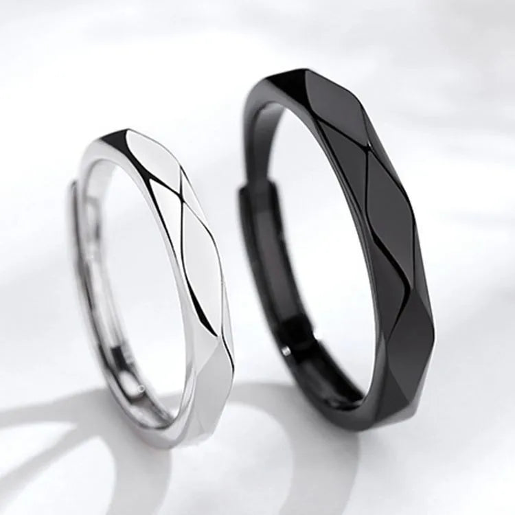 Fashion Black White Ring Geometric Irregularities Smooth Couple Adjustable Rings Simplicity Student Party Jewelry
