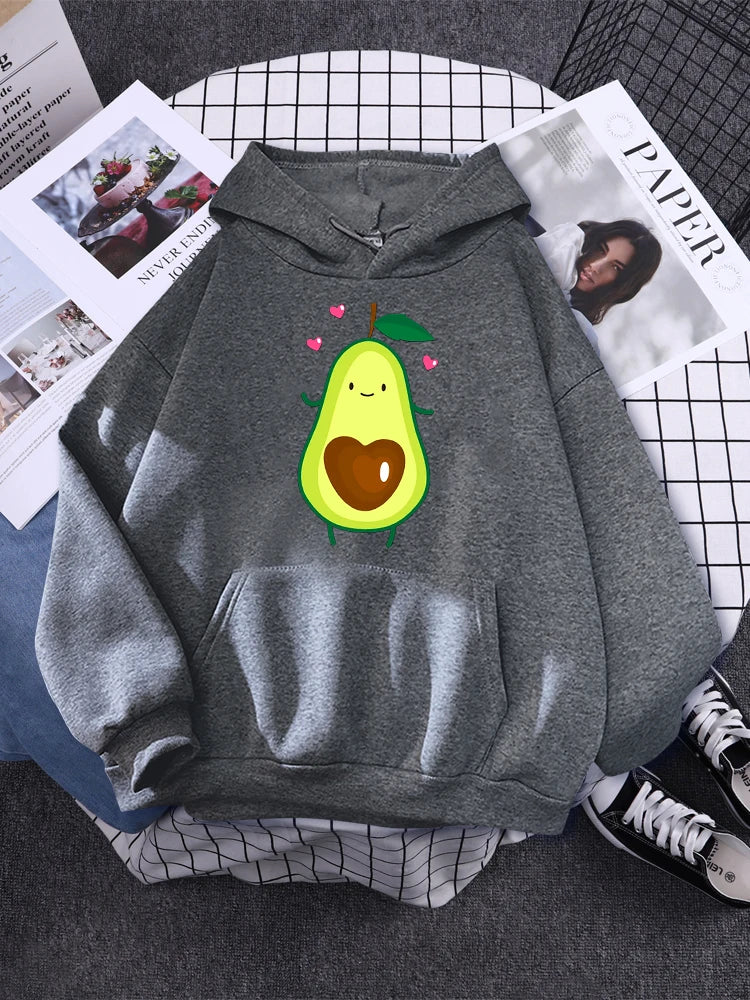 Hoodies Lovely Cartoon Avocado Printing Hoodie Female Oversized Fashion Pullover For Women Aesthetics Winter Women'S Sweatshirt