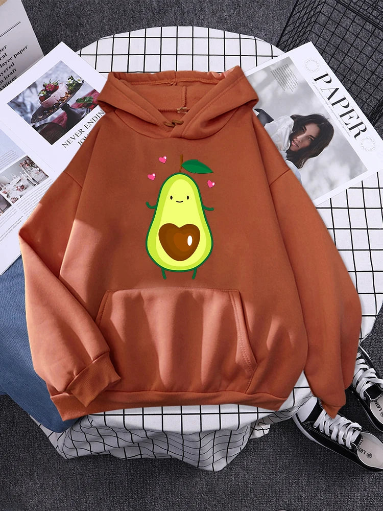 Hoodies Lovely Cartoon Avocado Printing Hoodie Female Oversized Fashion Pullover For Women Aesthetics Winter Women'S Sweatshirt