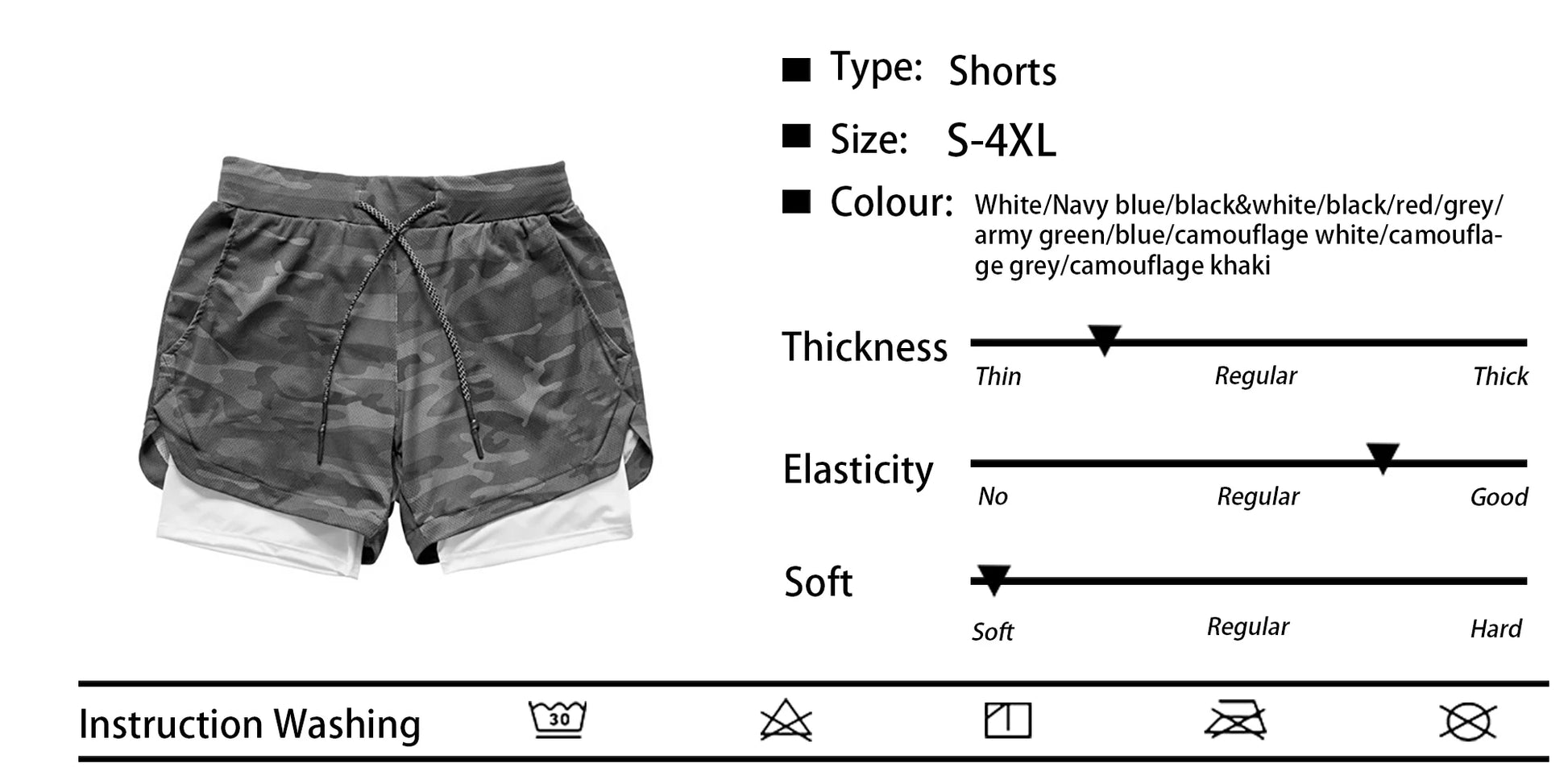 Mens Gym Sports Shorts Jogging Running Breathable Fitness Exercise Double Layer Shirt Hidden-Pocket Casual Camouflage Shorts