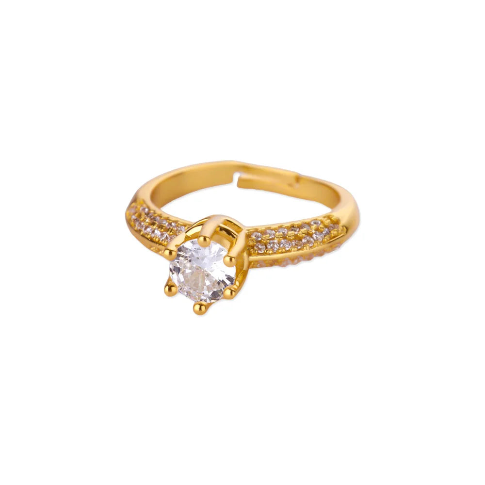 Zircon Round Rings For Women Gold Color Geometric Round Adjustable Ring Wedding Anniversary Waterproof Jewelry Gift
