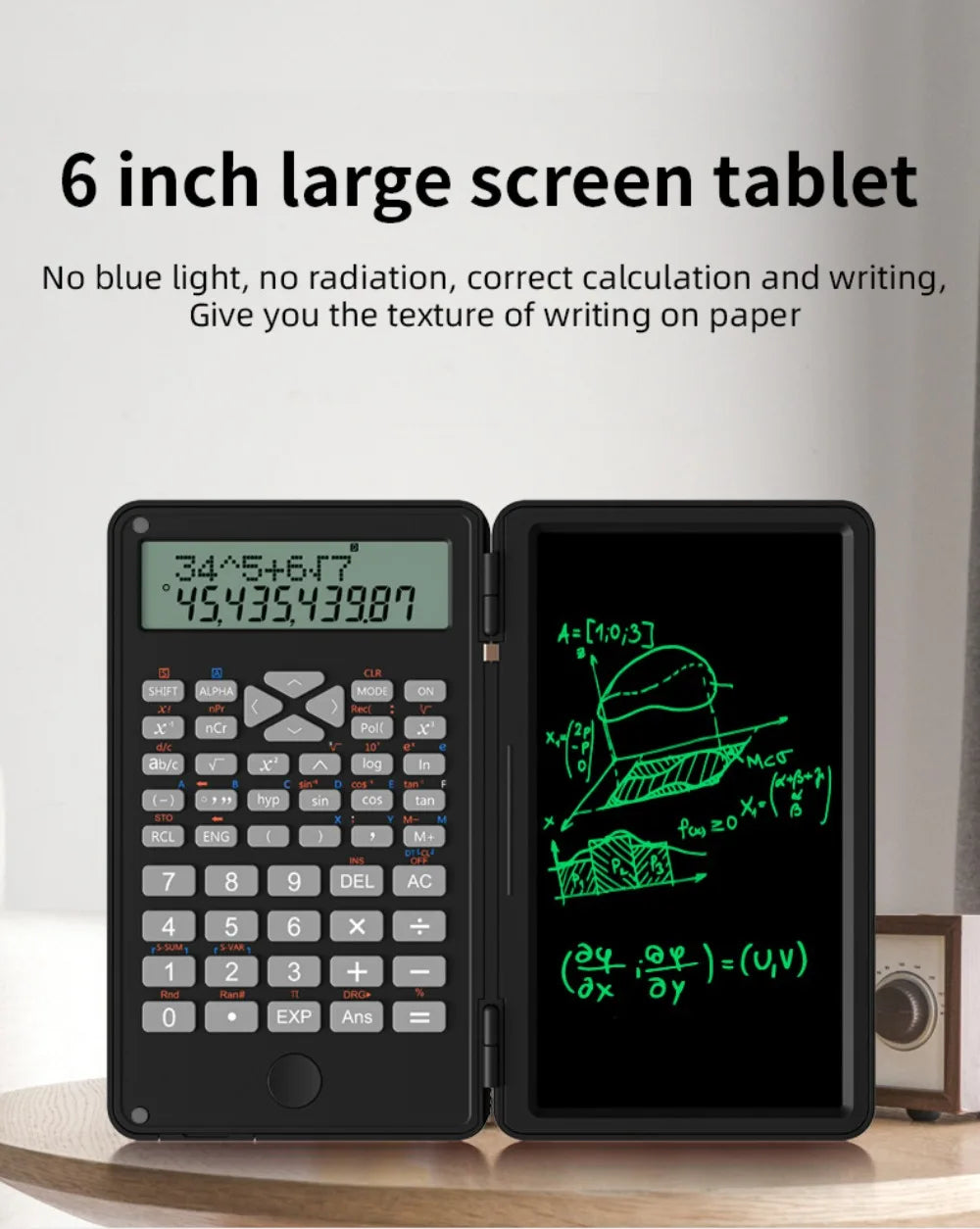 3 in 1 Scientific Calculator Foldable 6-inch Office LCD Drawing Pad Portable Erasable Digital Writing Tablet