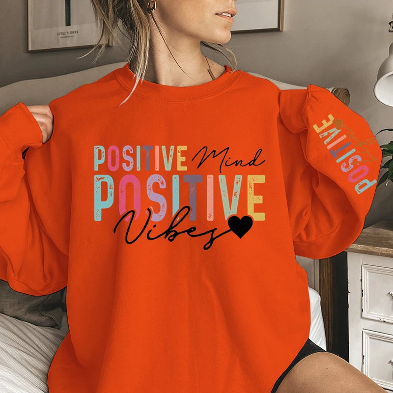 Women's Sweatshirts Positive Affirmations Life Mind Vibes Print Crew Neck Sweatshirts Oversized Graphic Long Sleeves Pullovers