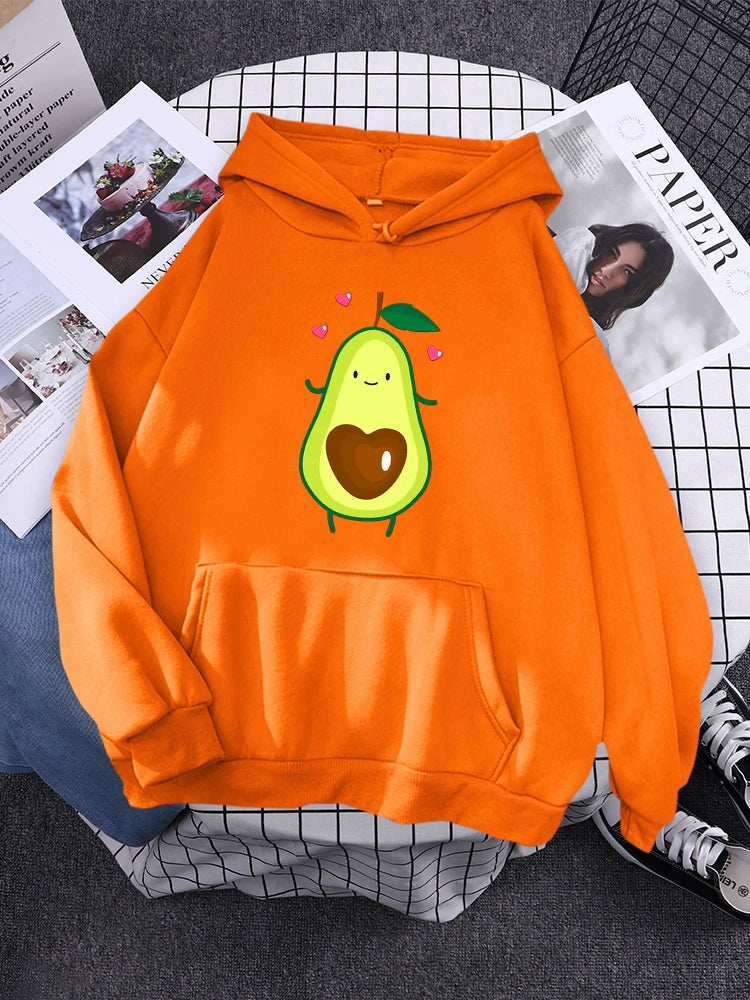 Hoodies Lovely Cartoon Avocado Printing Hoodie Female Oversized Fashion Pullover For Women Aesthetics Winter Women'S Sweatshirt