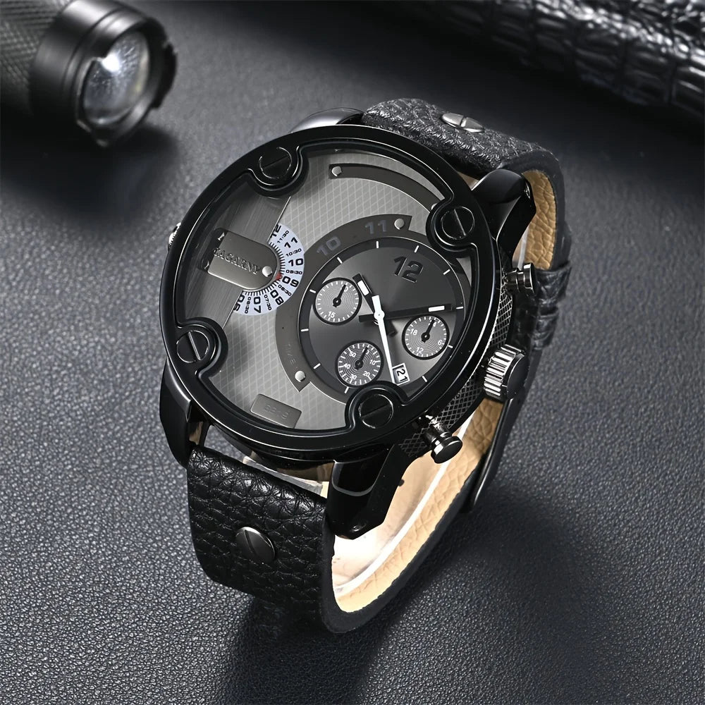 Men's Wrist Watch, Classic Casual Large Dial Men's Belt Quartz Wrist Watch