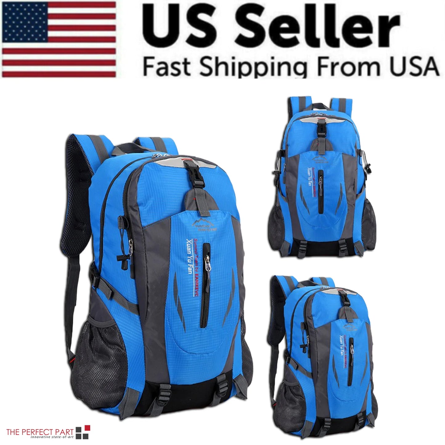 40L Men & Women Travel Backpack Rucksack - Camping, Laptop, Hiking, School Book Bag - USA