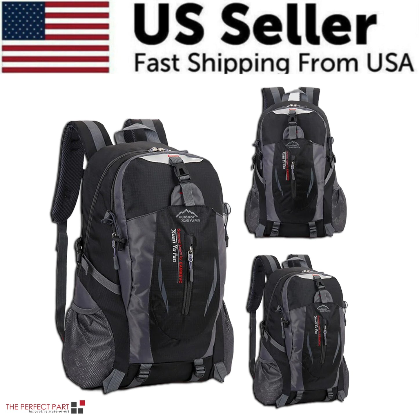 40L Men & Women Travel Backpack Rucksack - Camping, Laptop, Hiking, School Book Bag - USA