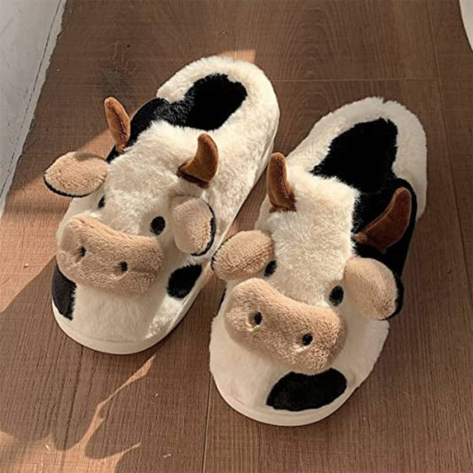 Home Cartoon Cow Fur Cotton Slippers