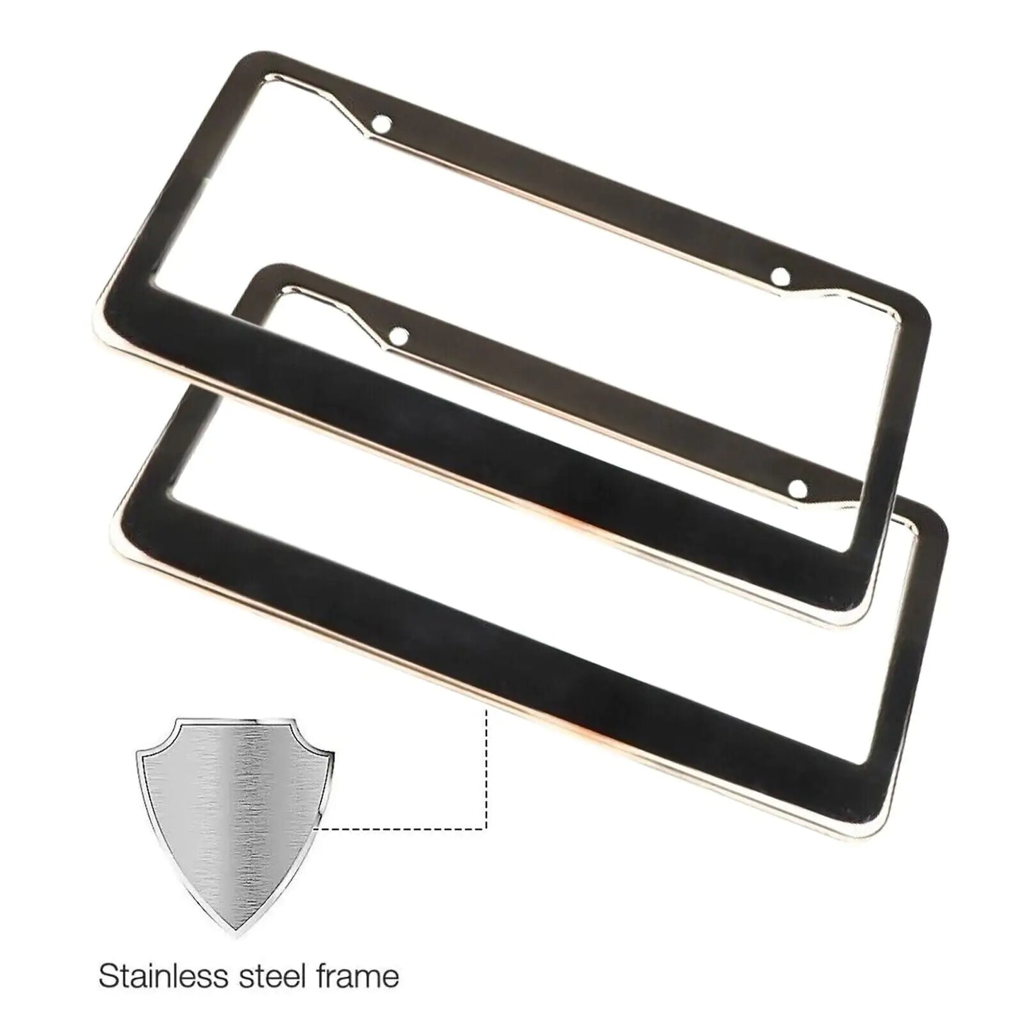 2PCS Chrome Stainless Steel Metal License Plate W/Frame Tag Cover & Screw Caps