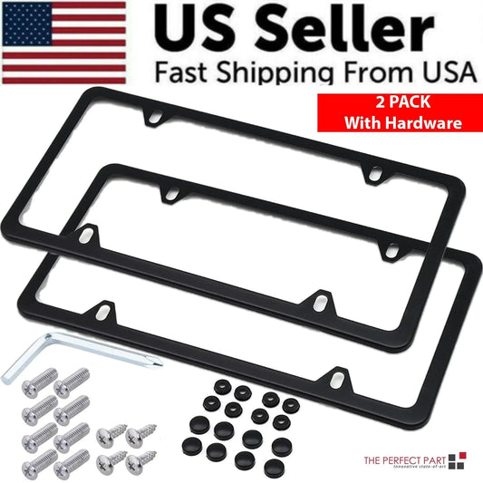 2x High-Quality Stainless Steel Metal License Plate Frame Tag Cover - Black