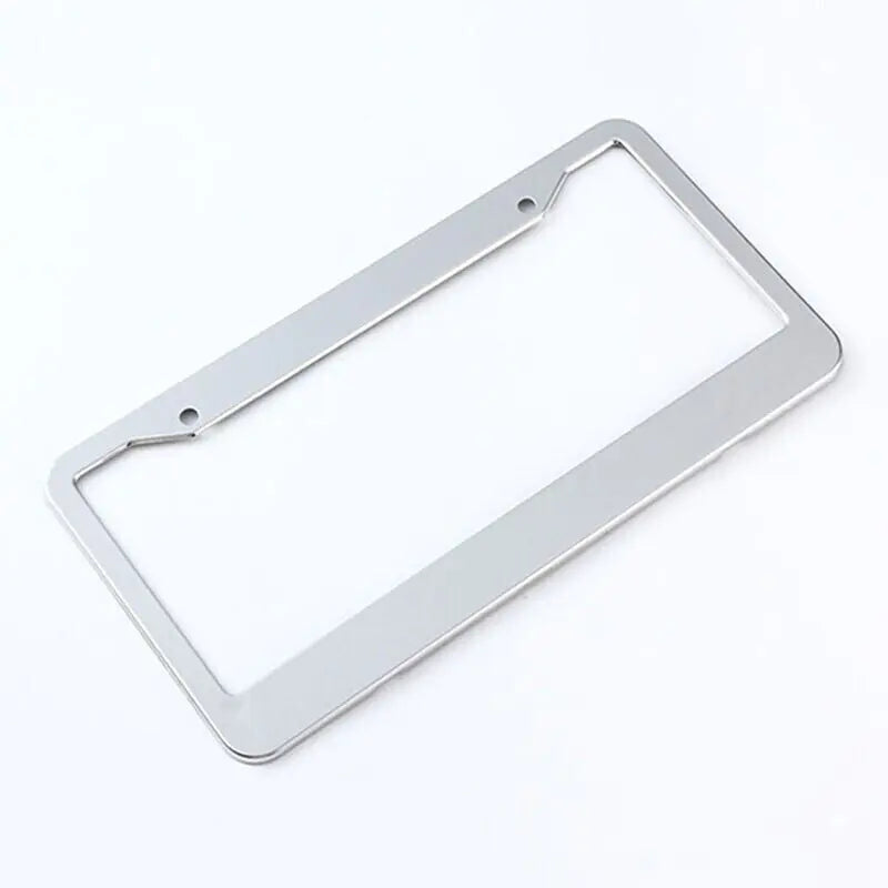 2PCS Chrome Stainless Steel Metal License Plate W/Frame Tag Cover & Screw Caps